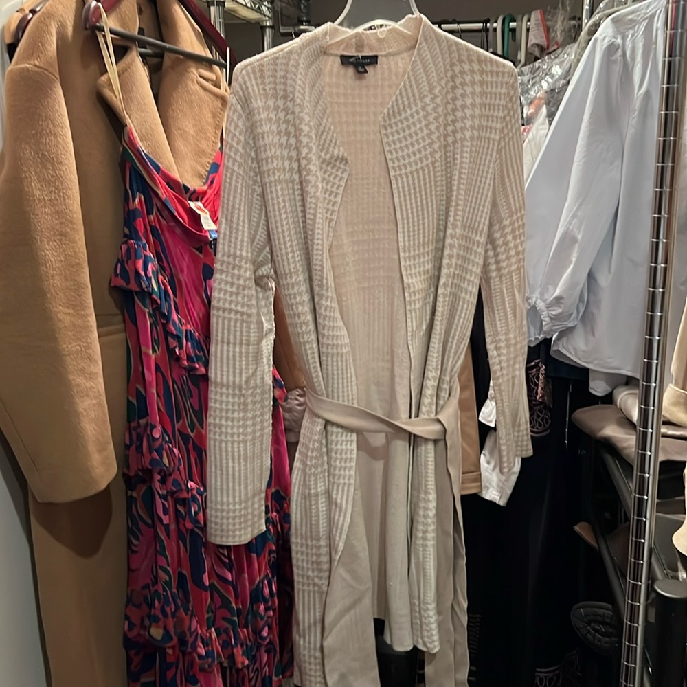 Ann Taylor camel and cream  long belted cardigan.